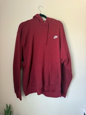 Nike Men's Burgundy Pullover Hoodie with White Swoosh